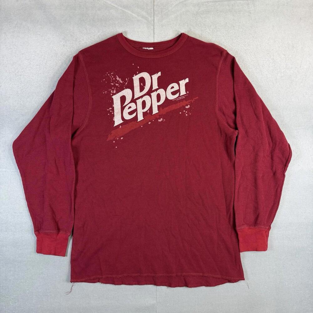 VTG Y2K Dr. Pepper Thermal Shirt Mens Medium* Red Logo Waffle Long Sleeve Soda
